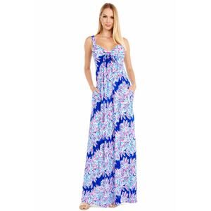 Lilly Pulitze Pink Resortcore Blue Maui Maxi Tropical Dress Size 12